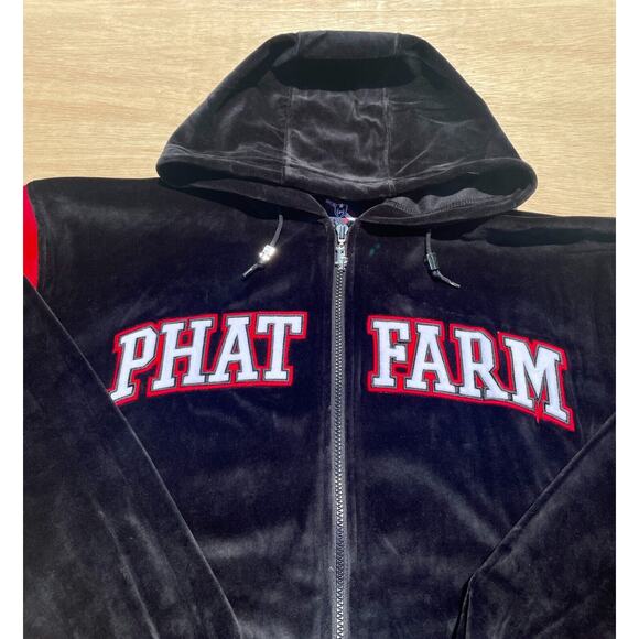 PHAT FARM Velour Hoodie Jacket Zip Up Pull Over 2 Piece Set Men's Black SIZE 2XL - Picture 3 of 6